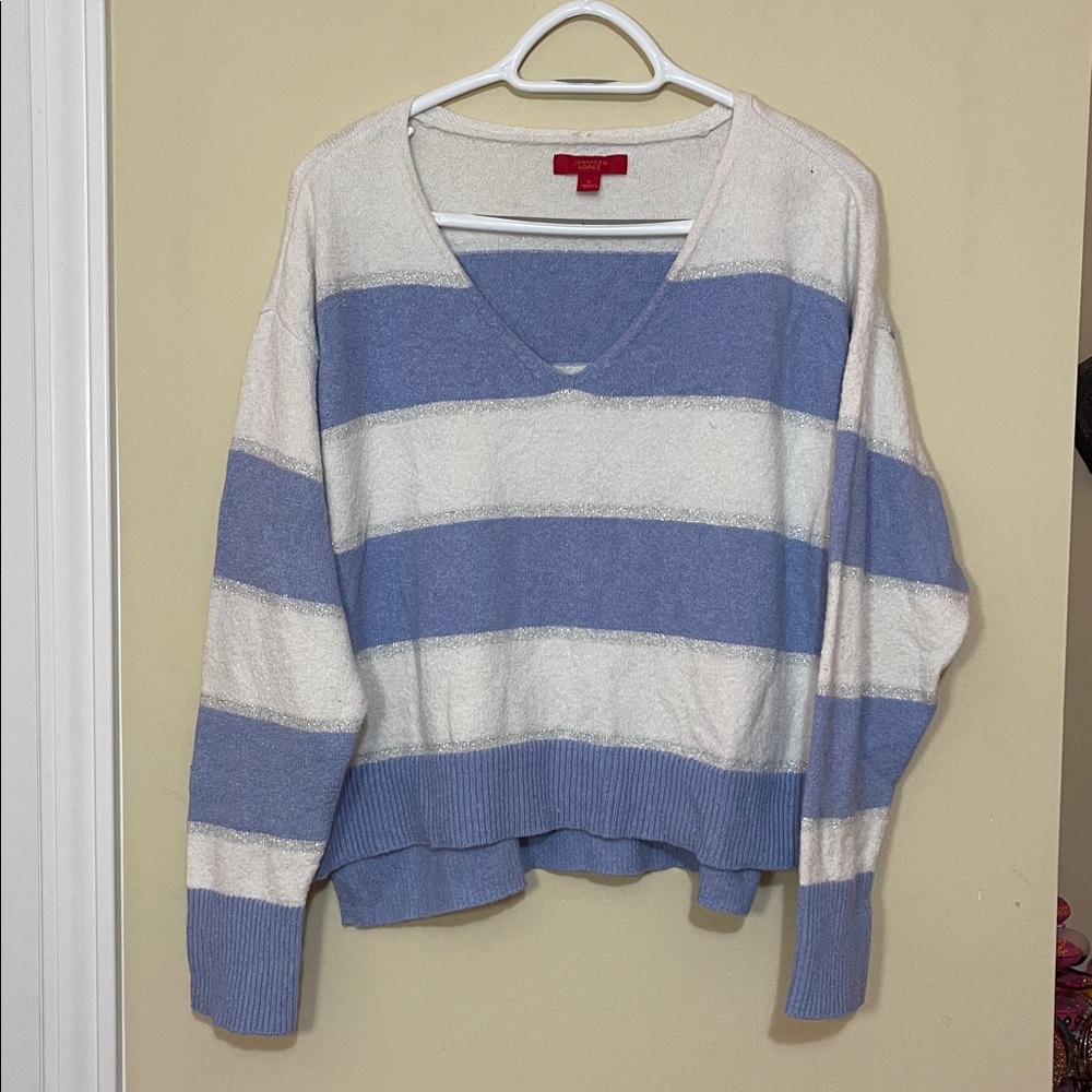 Jennifer Lopez Blue and White Striped Sweater